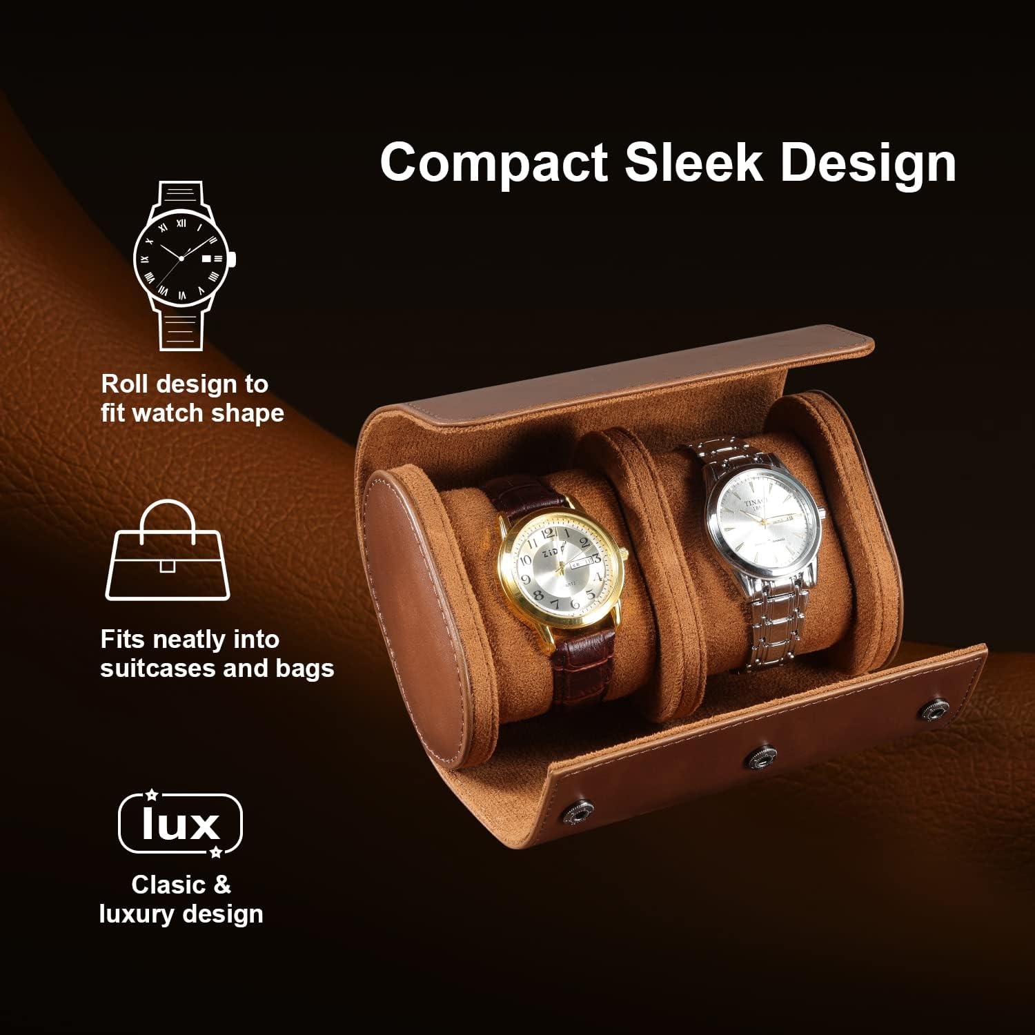 ROSELLE Watch Roll Travel Case for Men and Women- 2 Watch Storage and Organizer-Secure Storage with Innovative Removable Pillows & Solid Dividers for Home, Travel and Display - 7