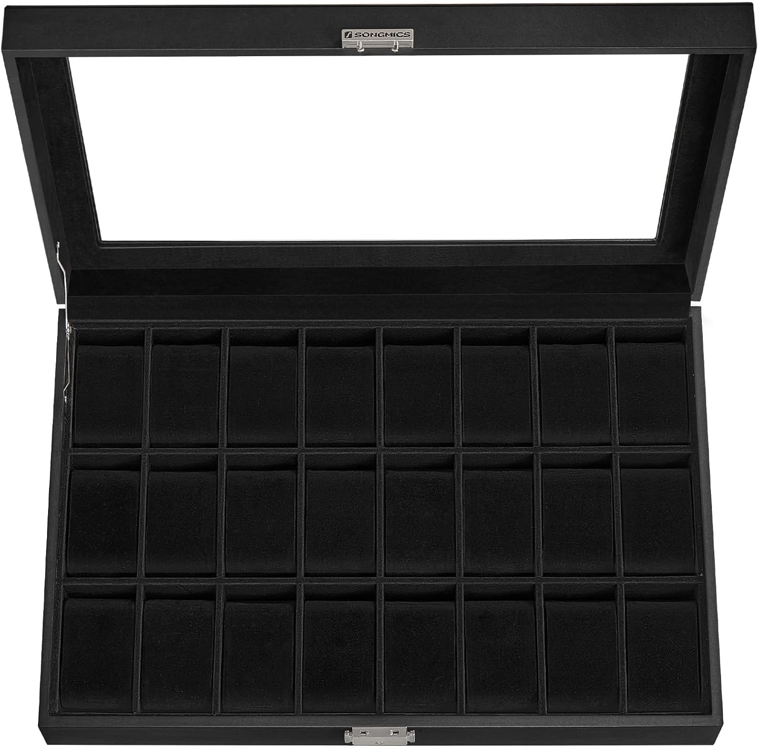 SONGMICS Watch Box, 24-Slot Watch Case, Lockable Watch Storage Box with Glass Lid, Gift Idea, Ink Black Synthetic Leather, Ink Black Lining UJWB024B02 - 8