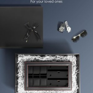 Watch Jewelry Box Organizer, 6-Slot 2-Layer Watch Case and Sunglasses Storage with Large Glass Lid, Men's Jewelry Box with Lock, Watch Holder Display Case, Gift for Men Women - 7
