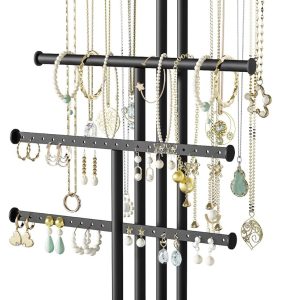 Love-KANKEI Jewelry Organizer Stand, 5 Tier Large Necklace Holder with Wood Base, Jewelry holder stand Tree for Display, Bracelets Earrings Rings, Height Adjustable Gift Weathered Grey - 1