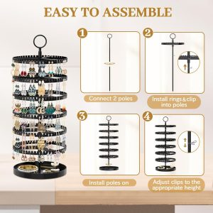 MODOWEY 6 Tier Rotating Earring Holder Organizer Display Tree with Metal Tray, Adjustable Plastic Stand with 342 Slots for Stud Hoop Hanger, Large Capacity Storage Rack - 7