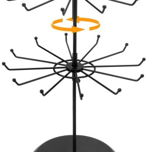 MyGift 2 Tier Black Metal Rotating Necklace tree stand for vendor & bracelet holder Jewelry Stand with 24 Hooks, Multipurpose Accessory and Keychain Spinning Display - 1