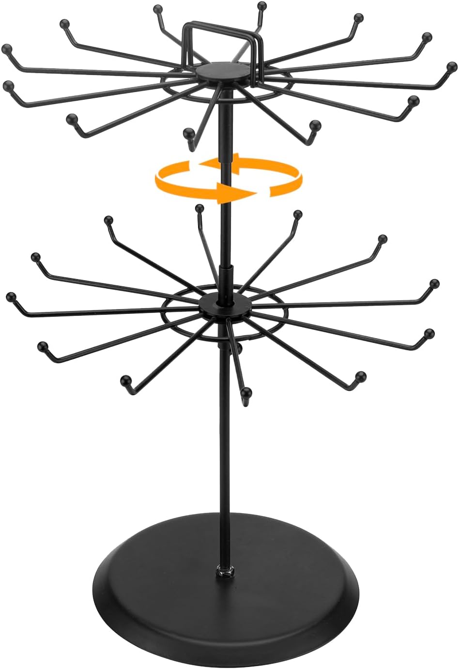 MyGift 2 Tier Black Metal Rotating Necklace tree stand for vendor & bracelet holder Jewelry Stand with 24 Hooks, Multipurpose Accessory and Keychain Spinning Display - 1