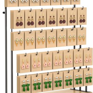 ORLESS Jewelry Display for Vendors, Earring Display Stand for Selling, Necklace Display Holder for Selling, Earring Cards Organizer for Bracelets, Rings, Jewelry Towers, Original Wood (35 Hooks) - 1