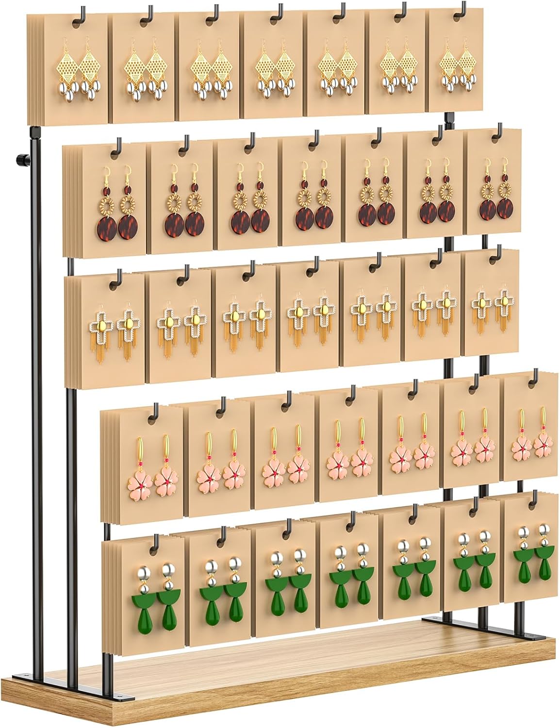 ORLESS Jewelry Display for Vendors, Earring Display Stand for Selling, Necklace Display Holder for Selling, Earring Cards Organizer for Bracelets, Rings, Jewelry Towers, Original Wood (35 Hooks) - 1