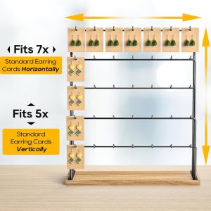 ORLESS Jewelry Display for Vendors, Earring Display Stand for Selling, Necklace Display Holder for Selling, Earring Cards Organizer for Bracelets, Rings, Jewelry Towers, Original Wood (35 Hooks) - 4