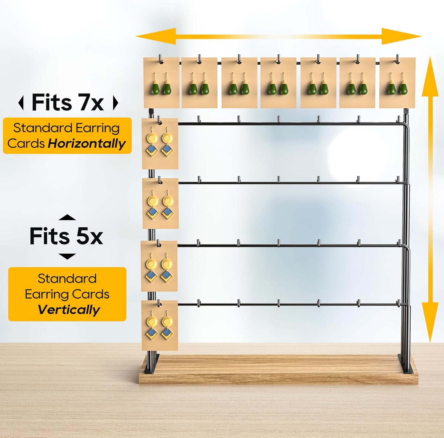 ORLESS Jewelry Display for Vendors, Earring Display Stand for Selling, Necklace Display Holder for Selling, Earring Cards Organizer for Bracelets, Rings, Jewelry Towers, Original Wood (35 Hooks) - 4