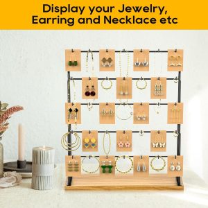 ORLESS Jewelry Display for Vendors, Earring Display Stand for Selling, Necklace Display Holder for Selling, Earring Cards Organizer for Bracelets, Rings, Jewelry Towers, Original Wood (35 Hooks) - 6