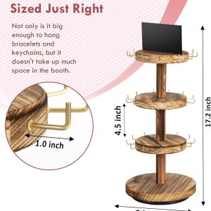 Pinzoveco Bracelet Holder, 3 Tier Wooden Rotating Bracelet Display Stand, Tree Stand Vendor Booth Display with Adversitsing Board, 36 Hooks for Bracelet, KeyChain Display Stands for Selling, Brown - 4