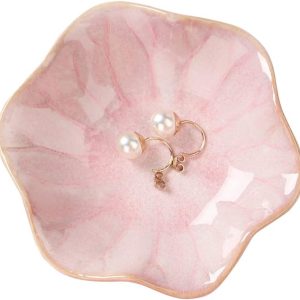 Ceramic Leaf Jewelry Dish, Pink Key Tray, Modern Jewelry Holder, Small Ring Dish, Trinket Tray, Nightstand Decor Room Decor - 1
