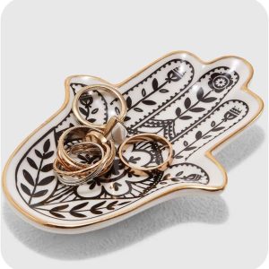 Jewelry Trinket Ring Dish Ceramic Hamsa Evil Eye Hand of Fatima Holder Key Ashtary Trinket Plate Bowl Small Boho Home Decorative Cute Decor Jewelry Tray Dish Gift Mom Brithday - 1