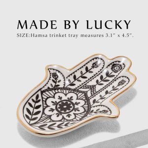 Jewelry Trinket Ring Dish Ceramic Hamsa Evil Eye Hand of Fatima Holder Key Ashtary Trinket Plate Bowl Small Boho Home Decorative Cute Decor Jewelry Tray Dish Gift Mom Brithday - 3