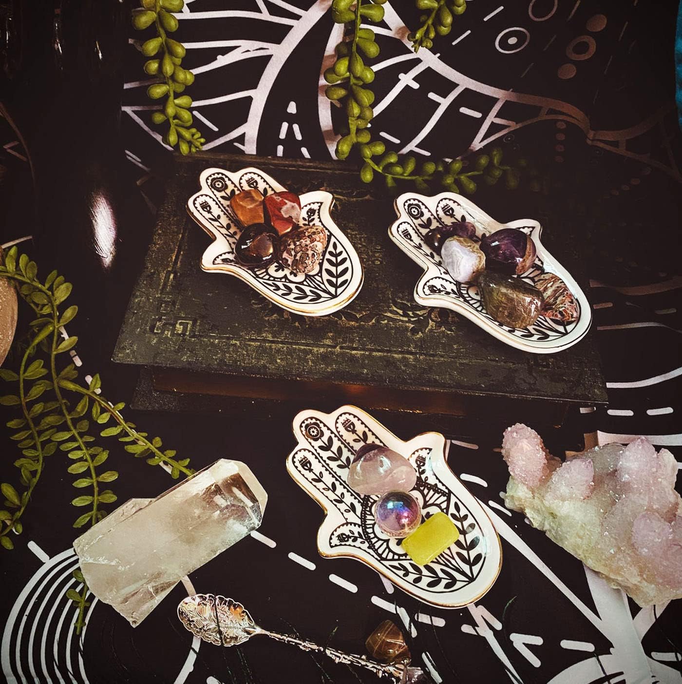 Jewelry Trinket Ring Dish Ceramic Hamsa Evil Eye Hand of Fatima Holder Key Ashtary Trinket Plate Bowl Small Boho Home Decorative Cute Decor Jewelry Tray Dish Gift Mom Brithday - 5