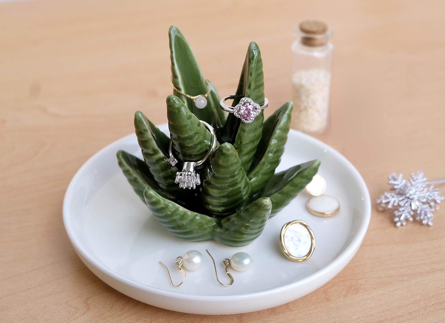 PUDDING CABIN Aloe Ring Holder,Cactus Ring Dish,Jewelry Holder Trinket Tray for Rings Earrings Necklace Organizer,Bridesmaid Christmas Birthday Gift for Women Girls - 2