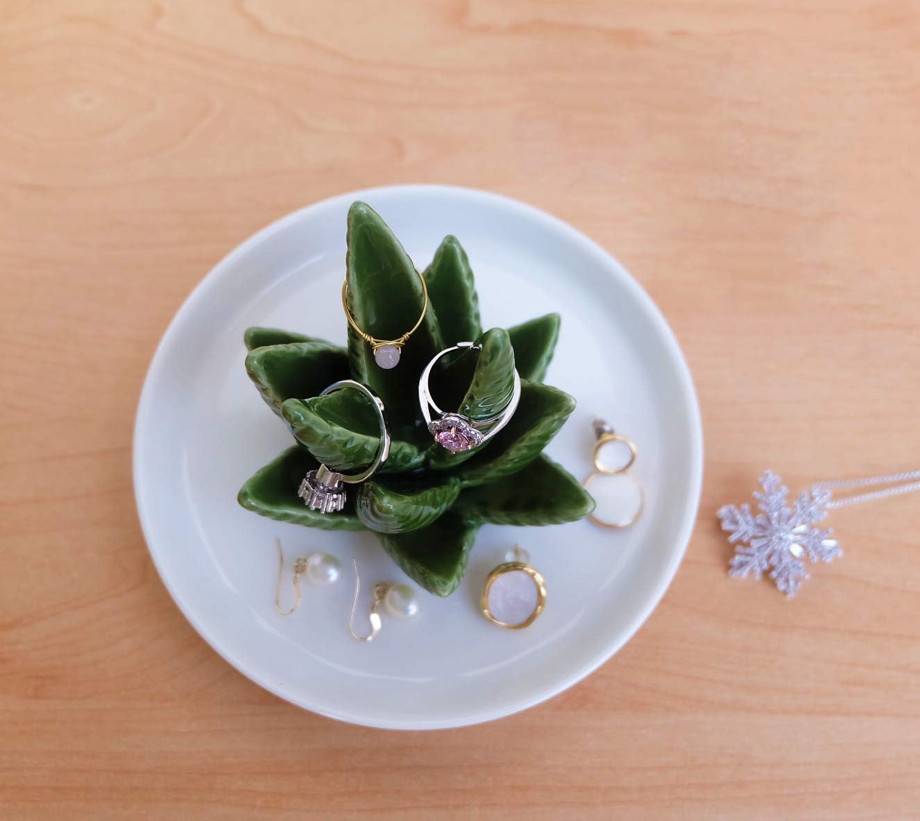 PUDDING CABIN Aloe Ring Holder,Cactus Ring Dish,Jewelry Holder Trinket Tray for Rings Earrings Necklace Organizer,Bridesmaid Christmas Birthday Gift for Women Girls - 3