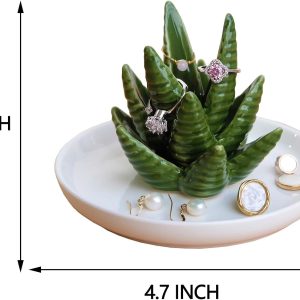 PUDDING CABIN Aloe Ring Holder,Cactus Ring Dish,Jewelry Holder Trinket Tray for Rings Earrings Necklace Organizer,Bridesmaid Christmas Birthday Gift for Women Girls - 4