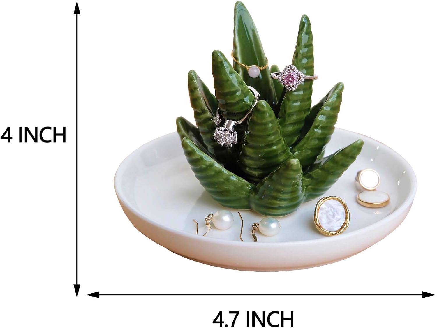 PUDDING CABIN Aloe Ring Holder,Cactus Ring Dish,Jewelry Holder Trinket Tray for Rings Earrings Necklace Organizer,Bridesmaid Christmas Birthday Gift for Women Girls - 4