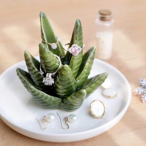 PUDDING CABIN Aloe Ring Holder,Cactus Ring Dish,Jewelry Holder Trinket Tray for Rings Earrings Necklace Organizer,Bridesmaid Christmas Birthday Gift for Women Girls - 5