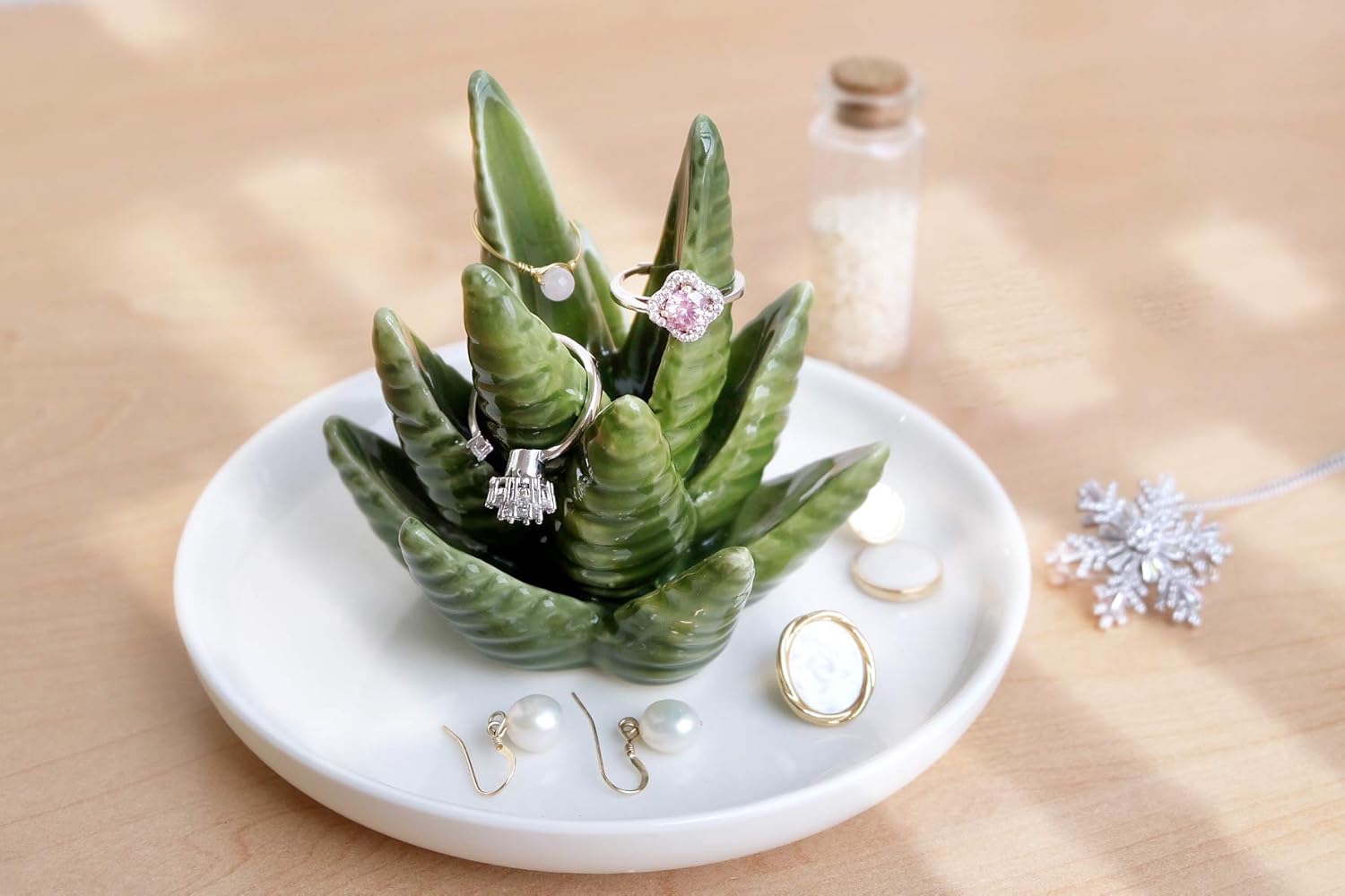 PUDDING CABIN Aloe Ring Holder,Cactus Ring Dish,Jewelry Holder Trinket Tray for Rings Earrings Necklace Organizer,Bridesmaid Christmas Birthday Gift for Women Girls - 5