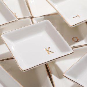 PUDDING CABIN Initial Ring Holder Jewelry Tray, Personalized S-Monogrammed Engagement Wedding Gifts for Bridesmaid, Bride, Birthday Christmas Gifts for Women, Mom, Friends, Sisters, Ceramic White - 7