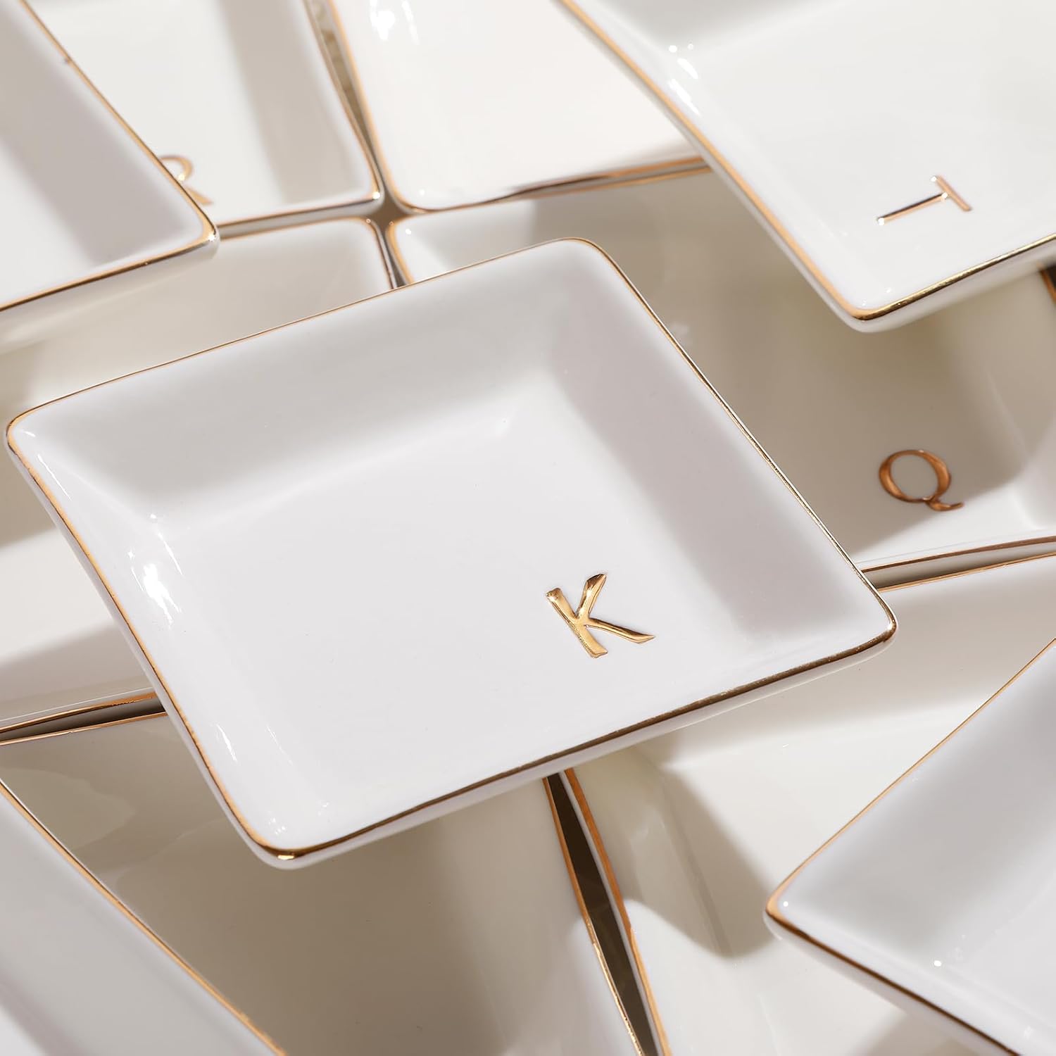PUDDING CABIN Initial Ring Holder Jewelry Tray, Personalized S-Monogrammed Engagement Wedding Gifts for Bridesmaid, Bride, Birthday Christmas Gifts for Women, Mom, Friends, Sisters, Ceramic White - 7