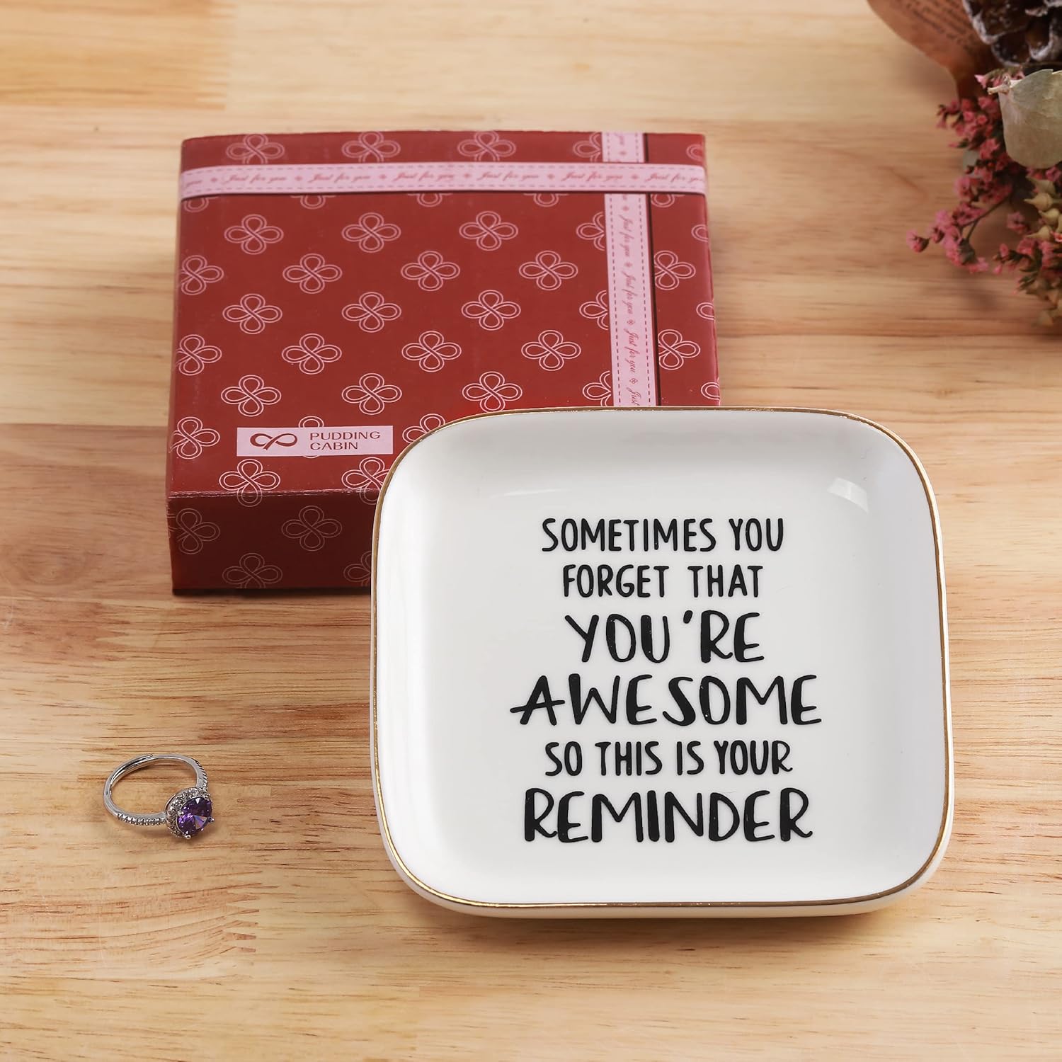 PUDDING CABIN Inspirational Gifts for Women Ring Dish You're Awesome So This is Your Remind Birthday Gifts for Women Unique, Friends Gifts for Her Mom Sister Coworker - 3