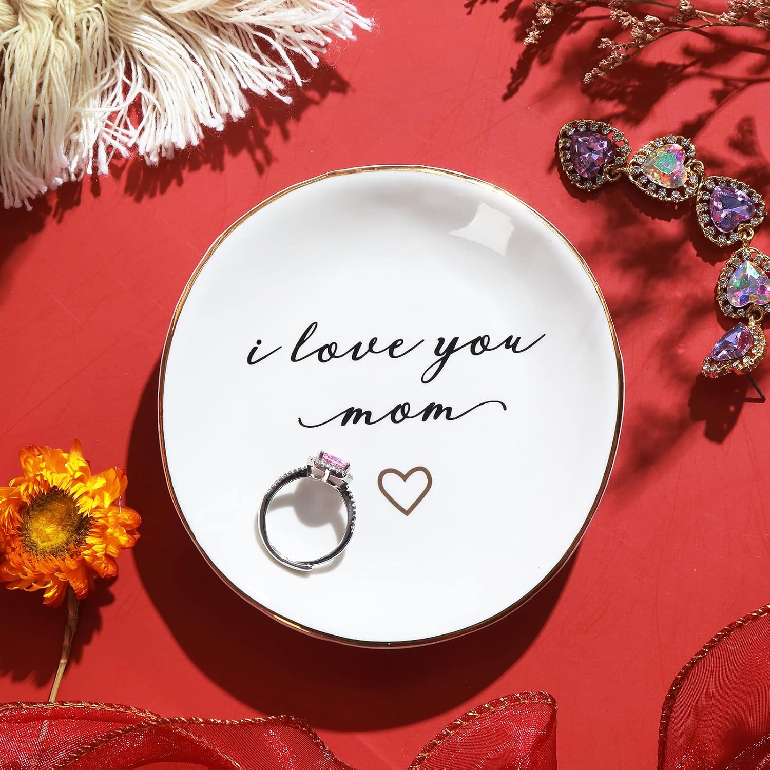PUDDING CABIN Mom Gifts- I Love You Ring Dish for Mom's Birthday, Valentines, Christmas & Wedding - 6