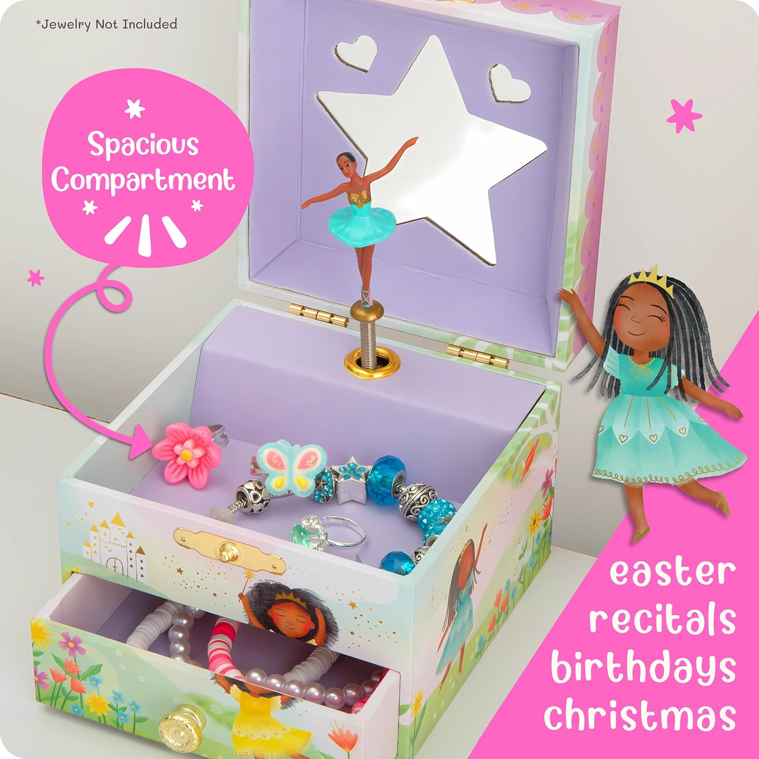 Giggle & Honey Musical Ballerina Kids Jewelry Box - Girls Jewelry Box with Mirror, Ballerina Toys for Girls Age 4-6 - 2