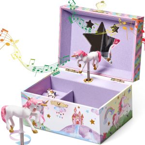 Jewelkeeper Girls Musical Jewelry Box - Durable Pine Fiberboard with Violet Lining - Kids Jewelry Box - The Beautiful Dreamer Tune - Gifts for Girls - Unicorn Jewellery Box - 6x4x3.5in - 1