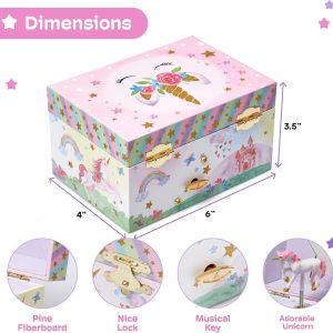 Jewelkeeper Girls Musical Jewelry Box - Durable Pine Fiberboard with Violet Lining - Kids Jewelry Box - The Beautiful Dreamer Tune - Gifts for Girls - Unicorn Jewellery Box - 6x4x3.5in - 3