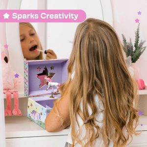 Jewelkeeper Girls Musical Jewelry Box - Durable Pine Fiberboard with Violet Lining - Kids Jewelry Box - The Beautiful Dreamer Tune - Gifts for Girls - Unicorn Jewellery Box - 6x4x3.5in - 5