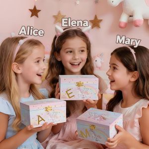 Lolalet Unicorn Jewelry Box for Girls, Kids Initial Musical Jewelry Organizer with Spinning Doll, Personalized Birthday Gifts for Little Girls Children Toddler Ages 3 4 5 6 7 8 - Letter A - 2