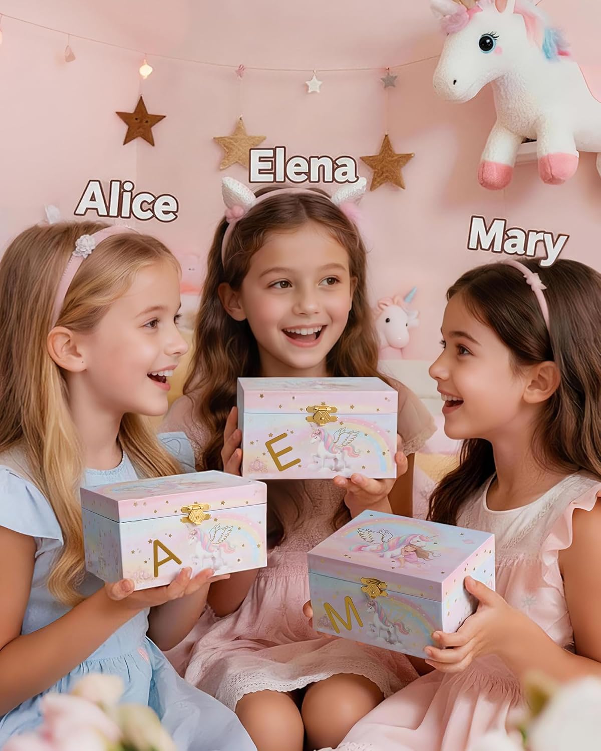 Lolalet Unicorn Jewelry Box for Girls, Kids Initial Musical Jewelry Organizer with Spinning Doll, Personalized Birthday Gifts for Little Girls Children Toddler Ages 3 4 5 6 7 8 - Letter A - 2