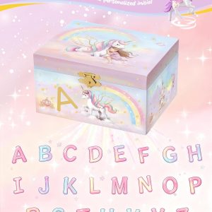 Lolalet Unicorn Jewelry Box for Girls, Kids Initial Musical Jewelry Organizer with Spinning Doll, Personalized Birthday Gifts for Little Girls Children Toddler Ages 3 4 5 6 7 8 - Letter A - 4