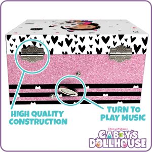 Mini Treasures Gabby's Dollhouse Jewelry Box for Girls - Musical Jewelry Box with Spinning Figurine, Gabby's Dollhouse Toys for Kids Ages 3-5 - Plays Gabby's Dollhouse Theme Song - 6 x 4.7 x 3.5 in - 7