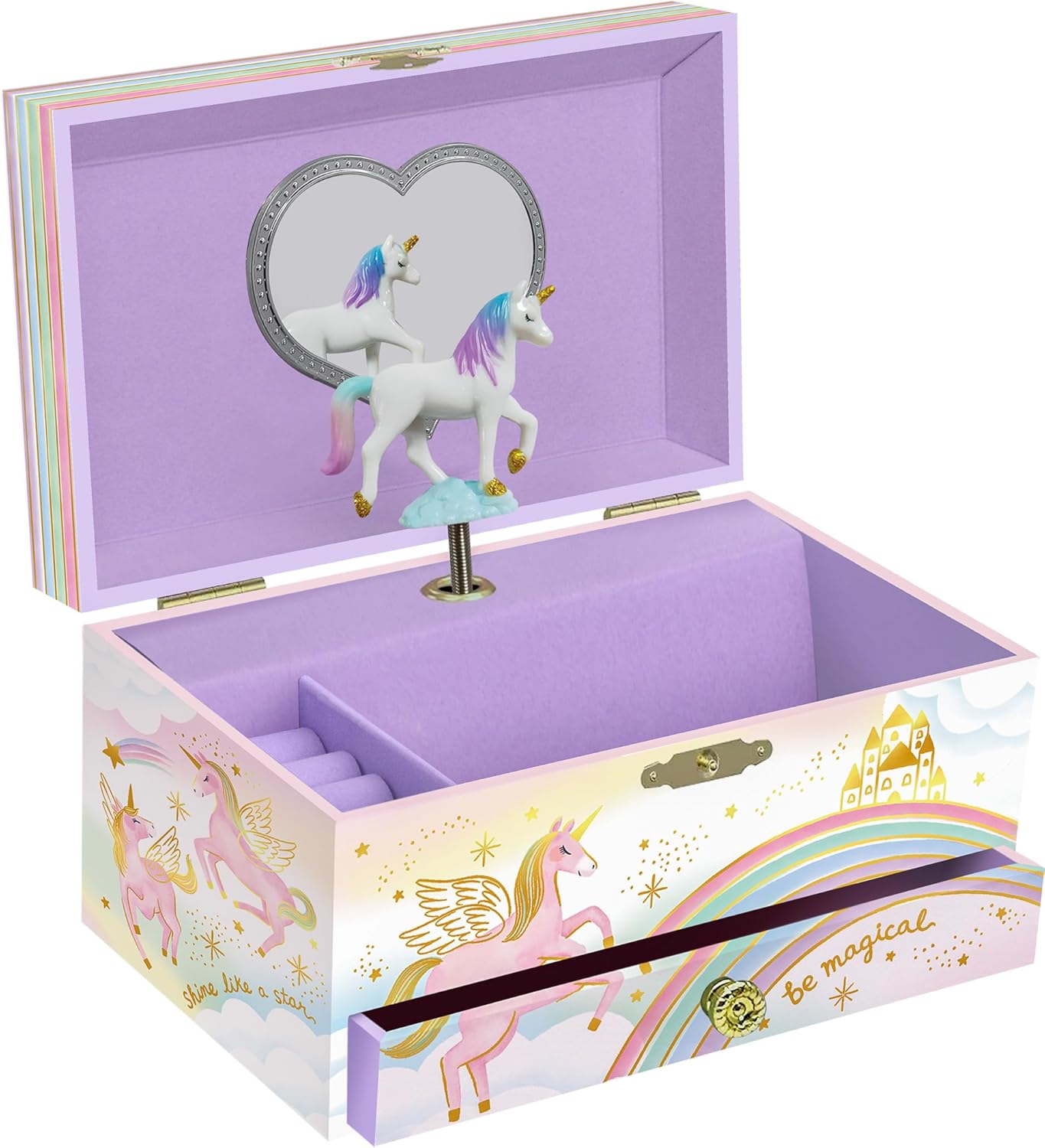 Musical Unicorn Kids Jewelry Box - Girls Jewelry Box with Mirror, Unicorn Gifts for Little Girls, Unicorn Toys for Girls Age 4-6 - 1