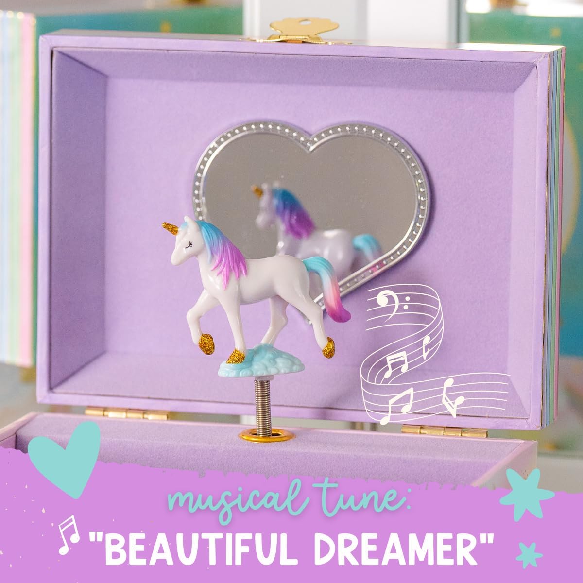 Musical Unicorn Kids Jewelry Box - Girls Jewelry Box with Mirror, Unicorn Gifts for Little Girls, Unicorn Toys for Girls Age 4-6 - 2