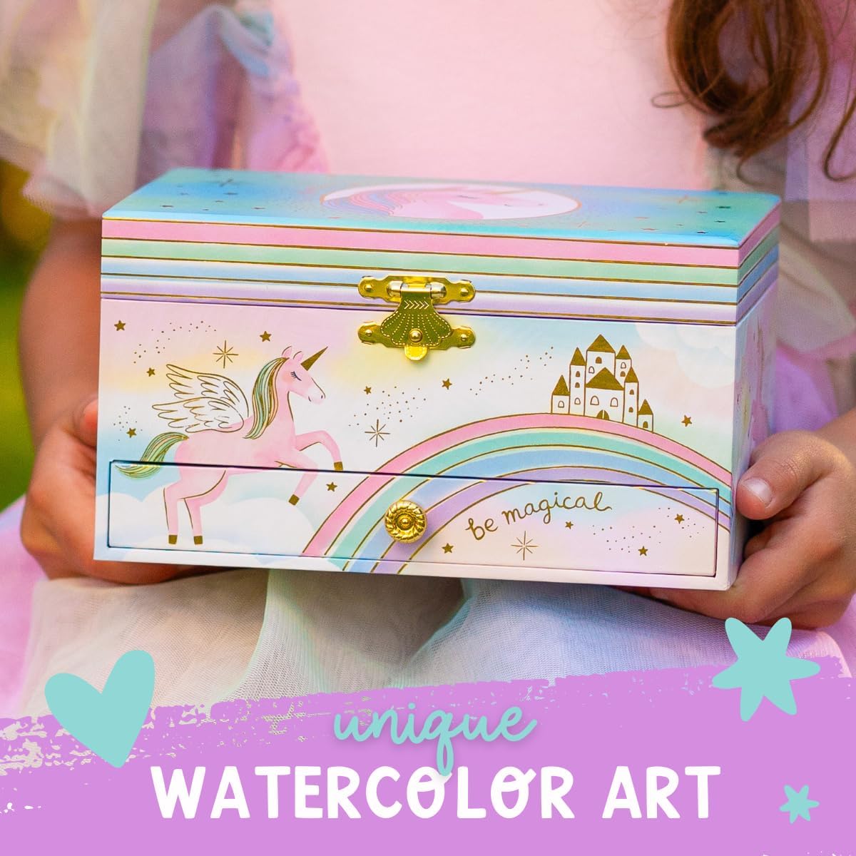 Musical Unicorn Kids Jewelry Box - Girls Jewelry Box with Mirror, Unicorn Gifts for Little Girls, Unicorn Toys for Girls Age 4-6 - 3