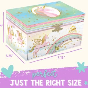 Musical Unicorn Kids Jewelry Box - Girls Jewelry Box with Mirror, Unicorn Gifts for Little Girls, Unicorn Toys for Girls Age 4-6 - 8