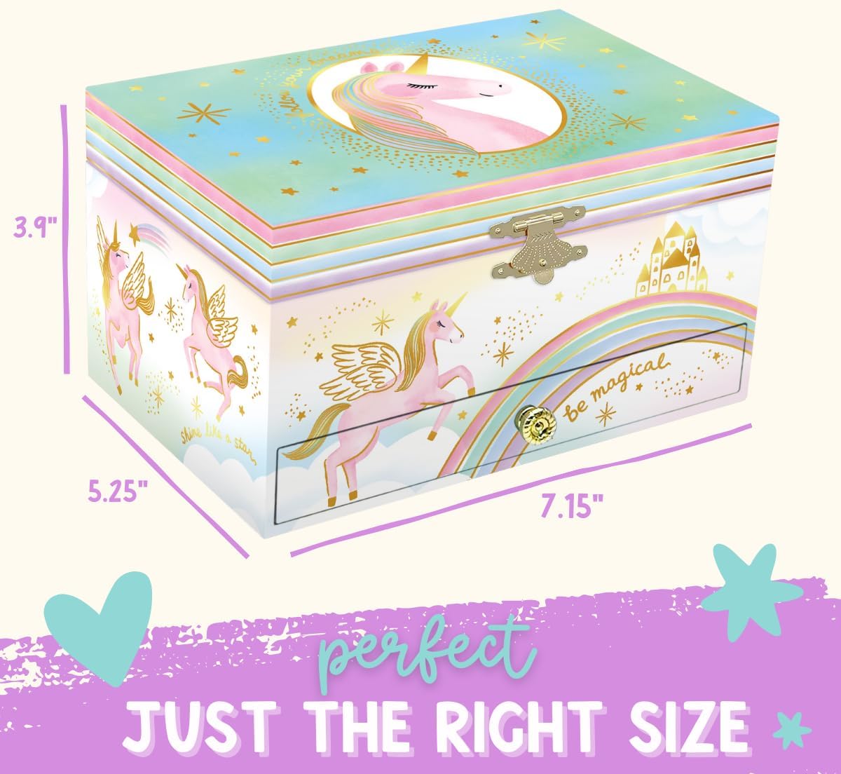 Musical Unicorn Kids Jewelry Box - Girls Jewelry Box with Mirror, Unicorn Gifts for Little Girls, Unicorn Toys for Girls Age 4-6 - 8