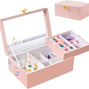 ProCase Girls Musical Jewelry Box with Spinning Ballerina, Kids Jewelry Boxes Storage, Ballerina Music Box Gifts for Little Girl Daughter, Birthday Anniversary Christmas Gifts -Pink - 1