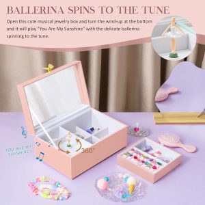 ProCase Girls Musical Jewelry Box with Spinning Ballerina, Kids Jewelry Boxes Storage, Ballerina Music Box Gifts for Little Girl Daughter, Birthday Anniversary Christmas Gifts -Pink - 3
