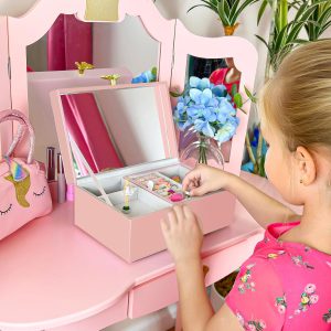 ProCase Girls Musical Jewelry Box with Spinning Ballerina, Kids Jewelry Boxes Storage, Ballerina Music Box Gifts for Little Girl Daughter, Birthday Anniversary Christmas Gifts -Pink - 4