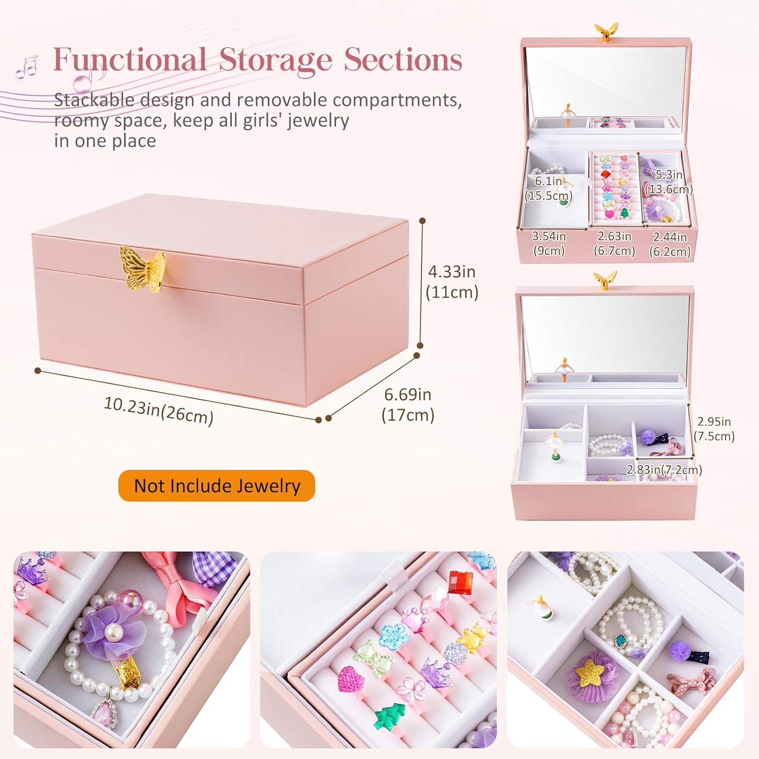 ProCase Girls Musical Jewelry Box with Spinning Ballerina, Kids Jewelry Boxes Storage, Ballerina Music Box Gifts for Little Girl Daughter, Birthday Anniversary Christmas Gifts -Pink - 5