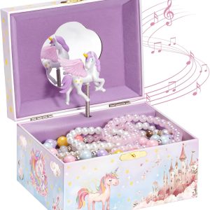 ProCase Unicorn Jewelry Box for Girls, Kids Musical Jewelry Boxes with Spinning Unicorn Doll, Birthday Christmas Gifts for Little Girls Children Toddler Ages 3 4 5 6 7 8 -Unicorn - 1