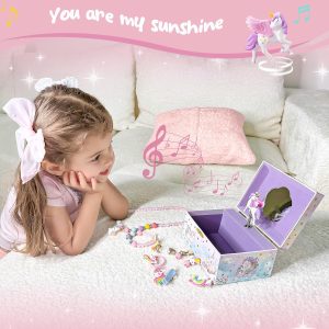 ProCase Unicorn Jewelry Box for Girls, Kids Musical Jewelry Boxes with Spinning Unicorn Doll, Birthday Christmas Gifts for Little Girls Children Toddler Ages 3 4 5 6 7 8 -Unicorn - 6