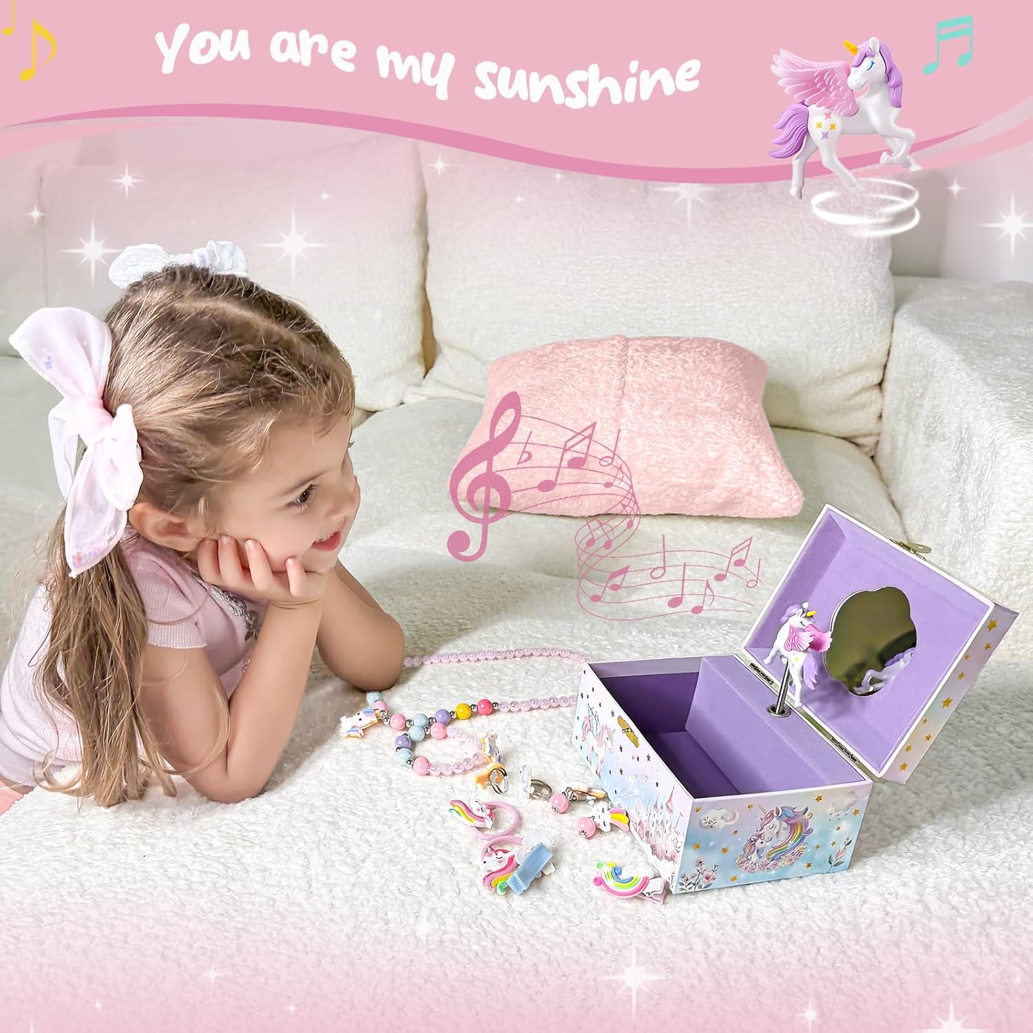 ProCase Unicorn Jewelry Box for Girls, Kids Musical Jewelry Boxes with Spinning Unicorn Doll, Birthday Christmas Gifts for Little Girls Children Toddler Ages 3 4 5 6 7 8 -Unicorn - 6