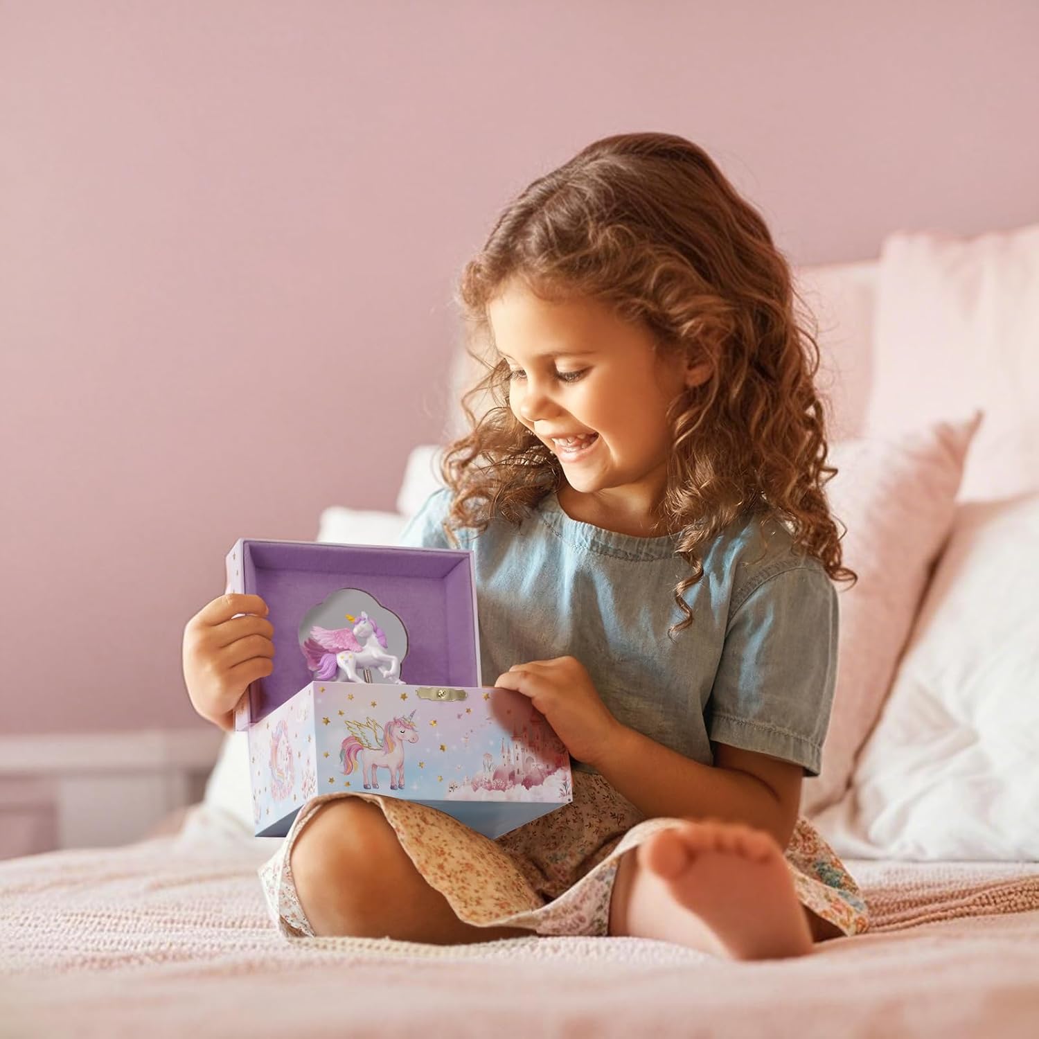 ProCase Unicorn Jewelry Box for Girls, Kids Musical Jewelry Boxes with Spinning Unicorn Doll, Birthday Christmas Gifts for Little Girls Children Toddler Ages 3 4 5 6 7 8 -Unicorn - 7