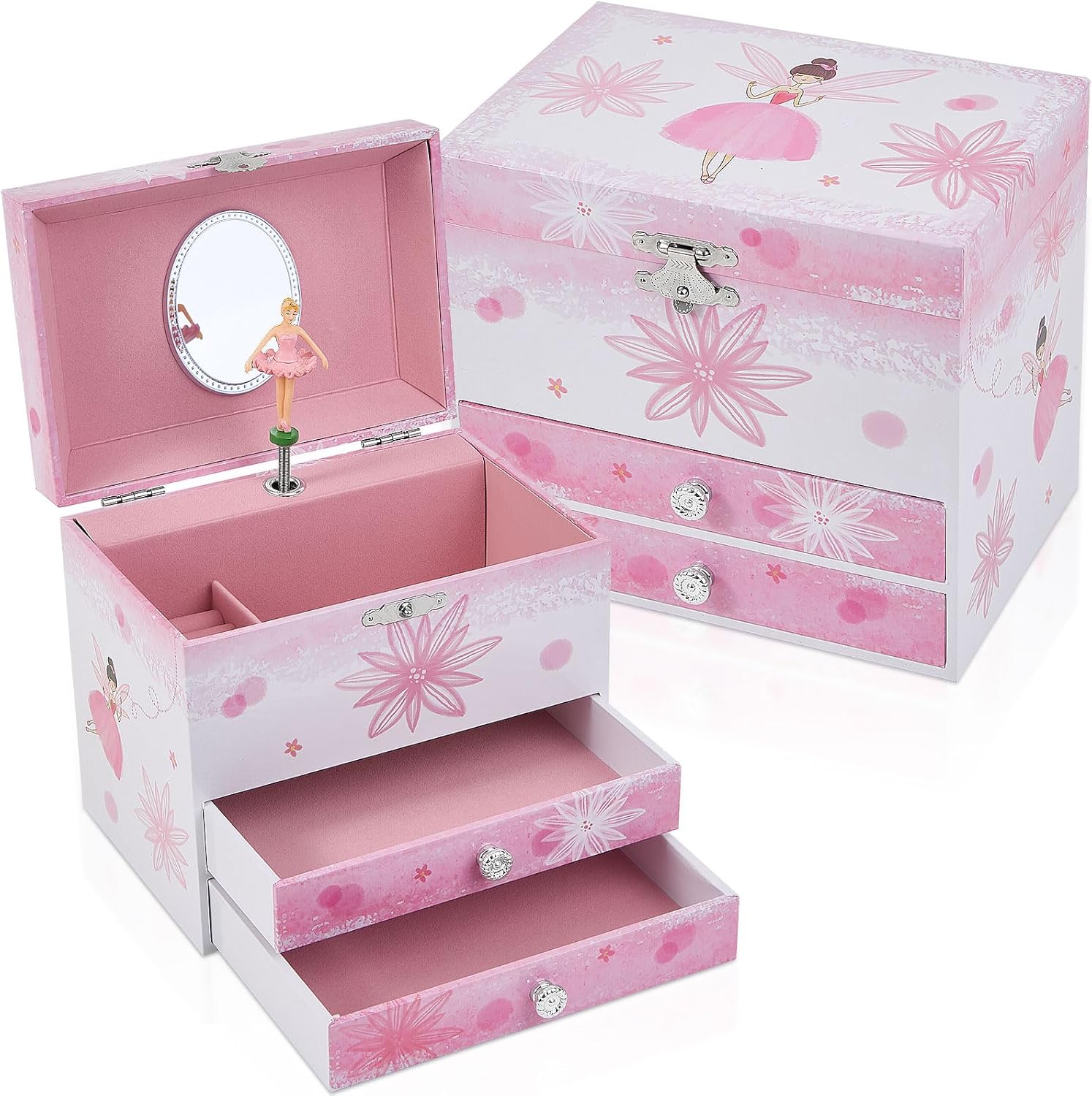 TAOPU Musical Jewellery Box for Girls with 2 Drawers, Kids Toys Music Box with Spinning Ballerina,Girls Gift for 3-12 Years Old Jewel Storage Box - 1