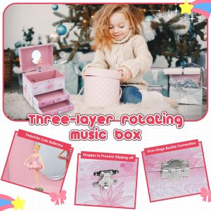TAOPU Musical Jewellery Box for Girls with 2 Drawers, Kids Toys Music Box with Spinning Ballerina,Girls Gift for 3-12 Years Old Jewel Storage Box - 2